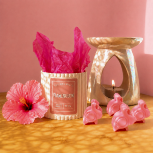 Flaminglow handmade soy wax melts with hibiscus, guava and plum scent