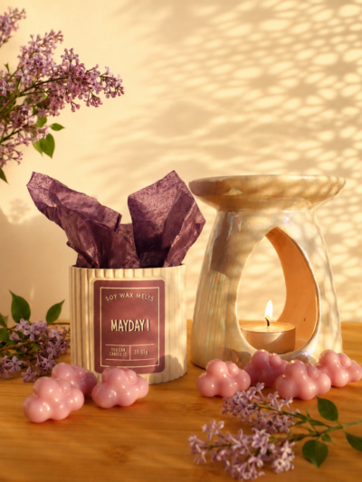Mayday handmade soy wax melts with lilac and green leaves scent